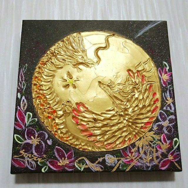 新到着 風水開運画*花の幸名月~龍と鳳凰~春の満月 金運 縁結び 円満