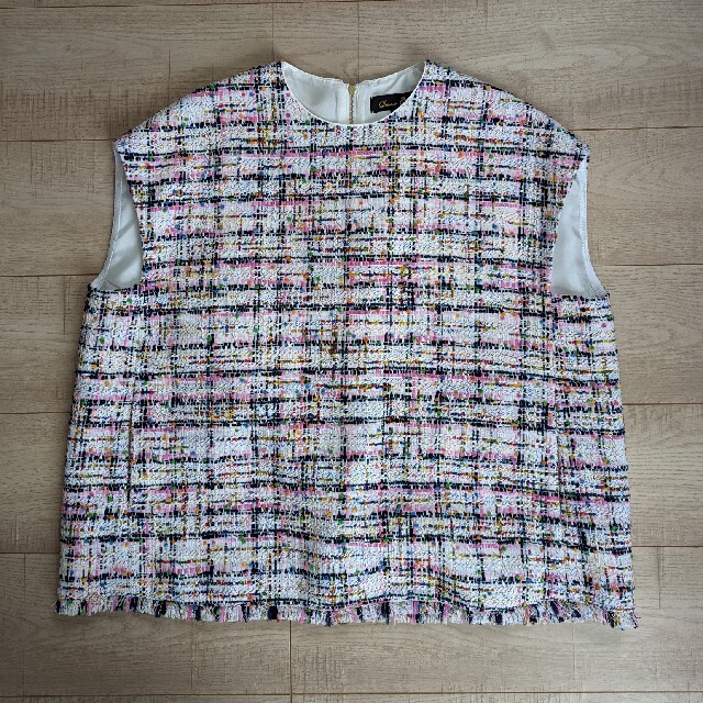 新品 Drawerドゥロワー ファンシーツイードノースリーブブラウス 36