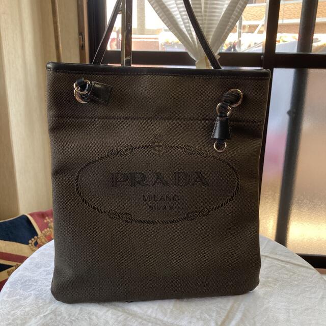 本物新品保証 PRADA♡プラダ ロゴ ジャガード キャンパス×レザー