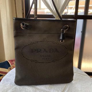 プラダ(PRADA)のPRADA♡プラダ ロゴ　ジャガード　キャンパス×レザーショルダーバッグ(ショルダーバッグ)