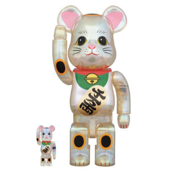 ハンドメイドBE@RBRICK 招き猫 透明メッキ 100％ & 400％