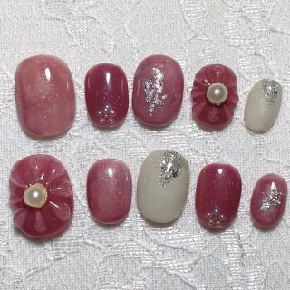 春ネイル　ニュアンスネイル　お花ネイル　オーダーネイルチップ