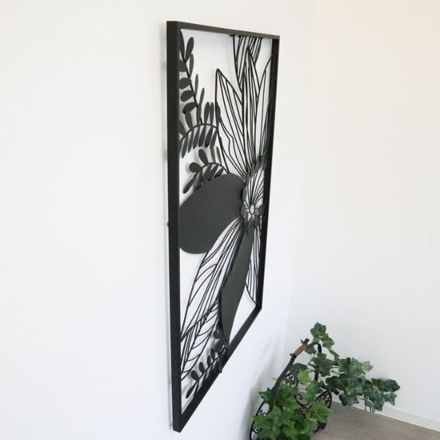 壁掛け飾り/ウォールアートパネル フラワー ブラック | bombaytools.com