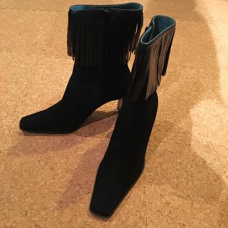 シャルルジョルダン(CHARLES JOURDAN)の【SALE👢】シャルルジョルダン新品未使用♡スエード ブラック フリンジ ブーツ(ブーツ)