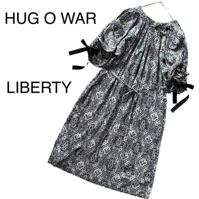 Hug O War(ハグオーワー)のHUG O WAR／ハグオーワー　リバティ　袖リボンスモックワンピース　ポワン袖 レディースのワンピース(ロングワンピース/マキシワンピース)の商品写真
