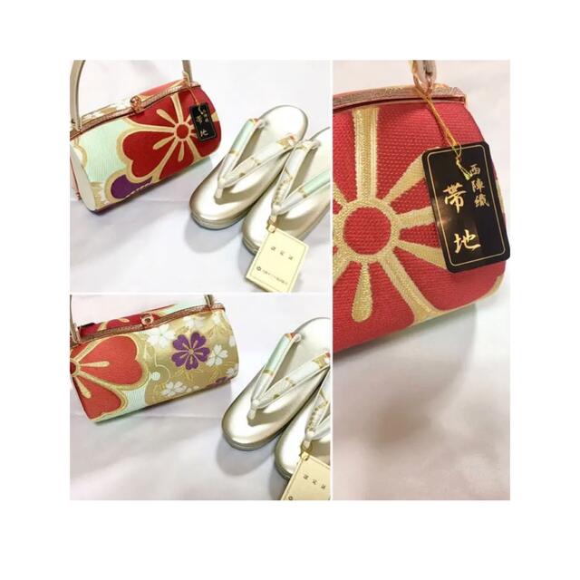 値下げ40082★草履とバッグ★セット★未使用品★沙織★桜柄★ゴールド★縞柄★