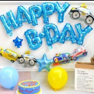 男の子用 お誕生日 飾り付け 働く車 パトカー 機関車 ブルーバルーン⑤(ガーランド)