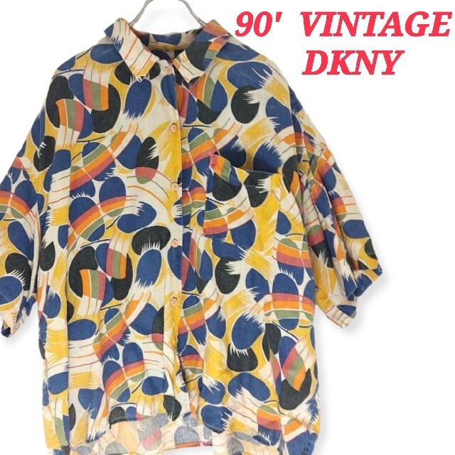 【 90' VINTAGE】配色抜群　DKNY オーバーサイズ　総柄シャツ　希少