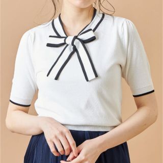 トッコ(tocco)のバイカラーボウタイりぼん半袖ニットプルオーバー(カットソー(半袖/袖なし))