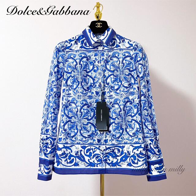 【 大感謝セール】 DOLCE&GABBANA - 新品タグ付【Dolce&Gabbana】人気柄マヨリカシャツブラウス シャツ/ブラウス(長袖/七分)