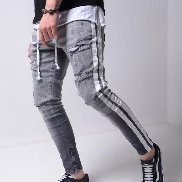 デニム サイド ライン パンツ ダメージ ボトムス メンズ ジーンズ 韓国 メンズのパンツ(デニム/ジーンズ)の商品写真