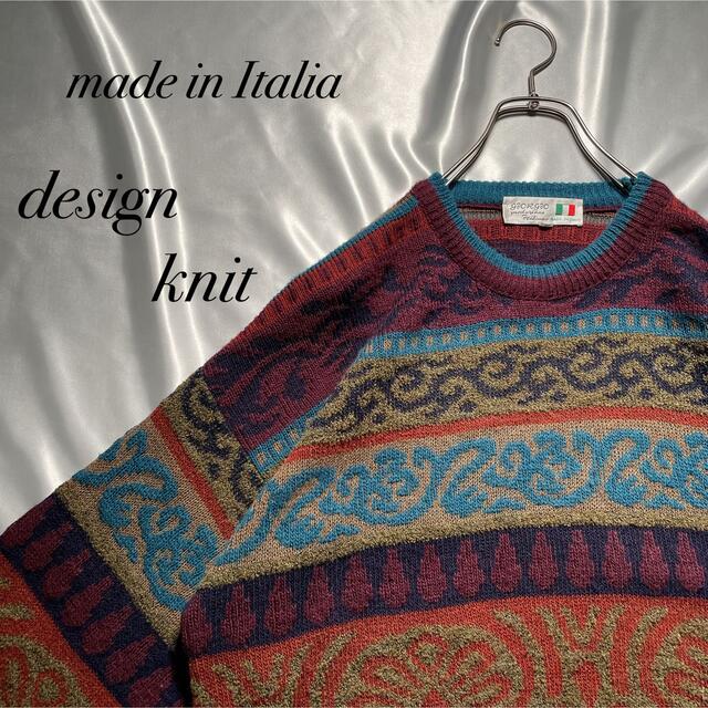 人気商品は イタリア製 古着 ビンテージ 立体 ネイティブ調 デザインニット 総柄ニット ニット+セーター - distem.mx