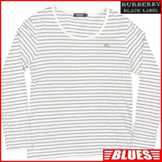 バーバリーブラックレーベル(BURBERRY BLACK LABEL)の廃盤 バーバリー シャツ M グレー ボーダー メンズカットソー長袖TY1744(Tシャツ/カットソー(七分/長袖))