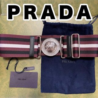 プラダ(PRADA)のPRADA プラダ　ベルト　レディース　ボーダー　ワインレッド　バックル(ベルト)