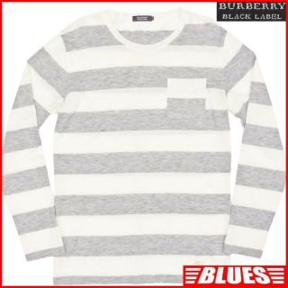 バーバリーブラックレーベル(BURBERRY BLACK LABEL)の日本製 バーバリー 廃盤 サマーニット L メンズ ボーダーTシャツTY1745(Tシャツ/カットソー(七分/長袖))