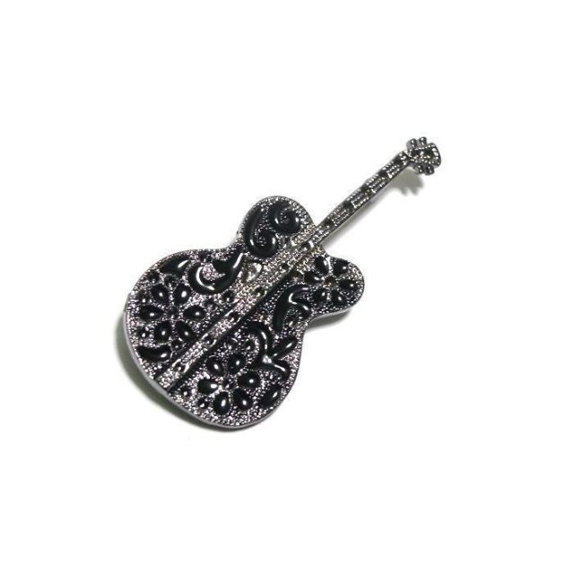 【ラペルピン★ブローチ】弦楽器　音楽　装飾　花　演奏　ギター　pin-0427 メンズのアクセサリー(その他)の商品写真