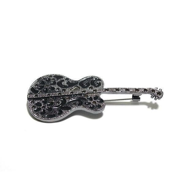 【ラペルピン★ブローチ】弦楽器　音楽　装飾　花　演奏　ギター　pin-0427 メンズのアクセサリー(その他)の商品写真