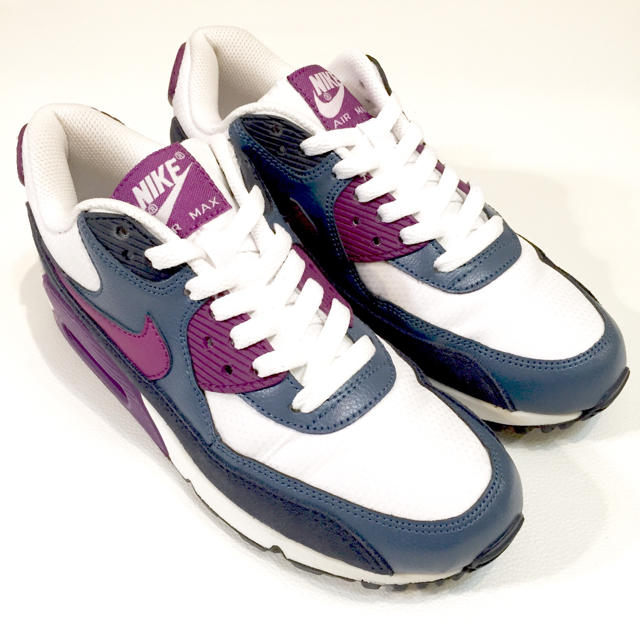 美品24NIKEナイキAIRMAX90エアマックス白紫ホワイトパープル