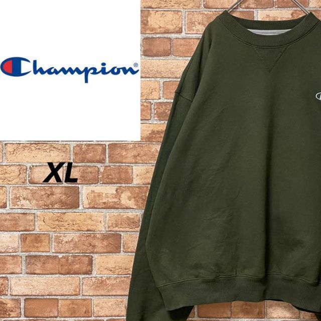 チャンピオン スウェット トレーナー グリーン ビッグシルエット 刺繍ロゴ XL
