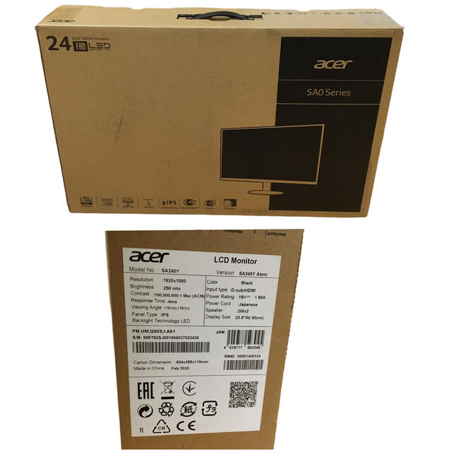 Acer(エイサー)のAcer  23.8インチ フルHD  液晶モニター　SA240YAbmi スマホ/家電/カメラのPC/タブレット(ディスプレイ)の商品写真