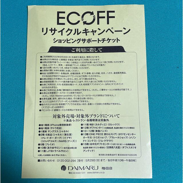 エコフ ECOFF　関西チケット エコフ　ショッピングサポートチケット29枚