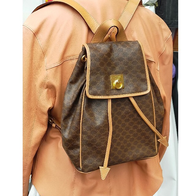 美品 CELINE リュックサック PVC バックパック マカダム ゴールド金具