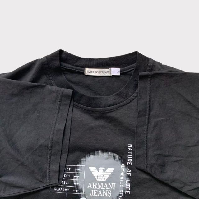 Emporio Armani(エンポリオアルマーニ)のアルマーニ　半袖Tシャツ　黒　プリント　Mサイズ メンズのトップス(Tシャツ/カットソー(半袖/袖なし))の商品写真