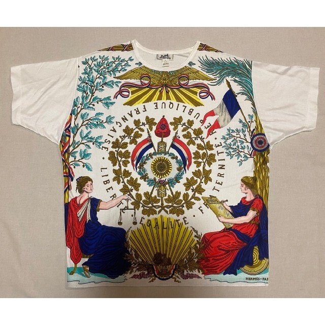 HERMES Tシャツ カットソー 半袖 総柄 ビスコース フランス製 M