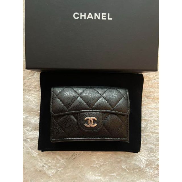 CHANEL キャビアスキン　三つ折り財布 コンパクト財布