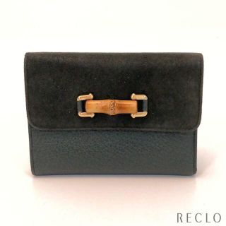 グッチ(Gucci)のGUCCI バンブー 三つ折り財布 レザー スエード ダークグリーン(財布)