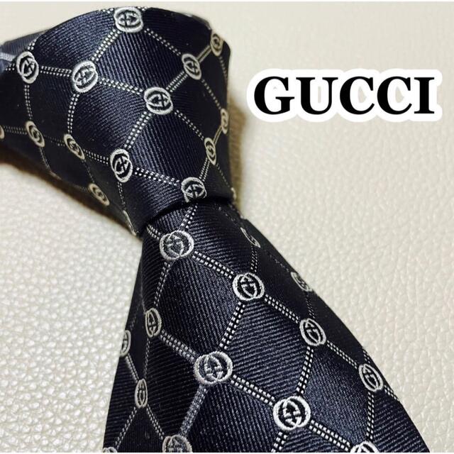 極美品】GUCCI グッチ ネクタイ ストライプ GG柄 高級シルク ブラック