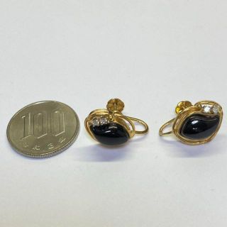 14金 黒珊瑚イヤリング 4.9g さんご 海外製 サンゴ 14KT