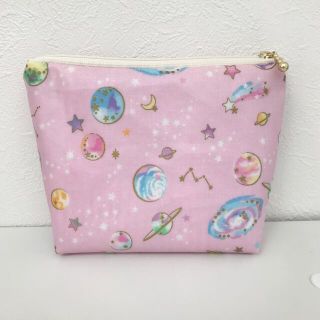 ハンドメイド　星座と惑星の夏ポーチ　ポーチ　夏物　マチ付きポーチ　ピンク(ポーチ)