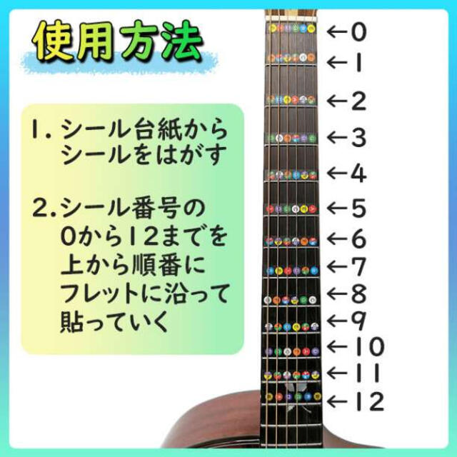 ギター指板音名シール 12フレット コード習得 練習 初心者 ステッカー 楽器のギター(エレキギター)の商品写真