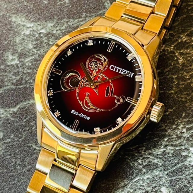 再入荷】定価4.2万円!シチズン/男性腕時計/ミッキー/ゴールド×レッド