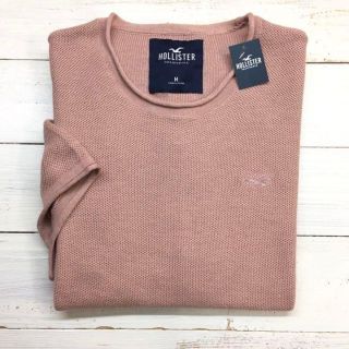 ホリスター(Hollister)の新品【メンズL】★ホリスター★素材感バツグン！ニット地半袖Ｔシャツ/ピンク/無地(Tシャツ/カットソー(半袖/袖なし))