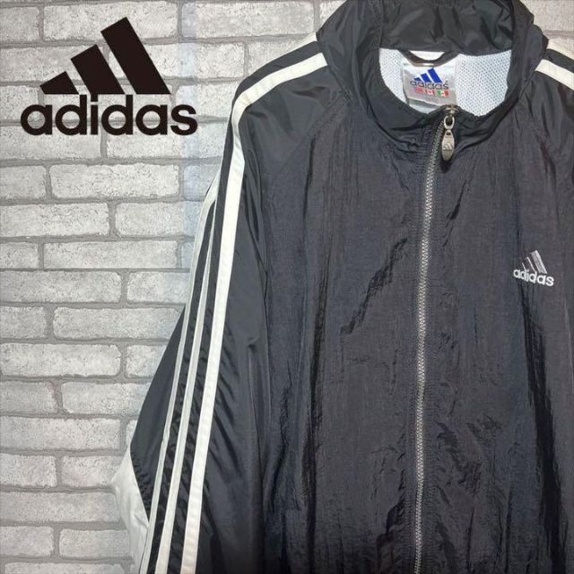 adidas   s adidas ナイロンジャケット 袖ライン 黒 オーバーサイズ