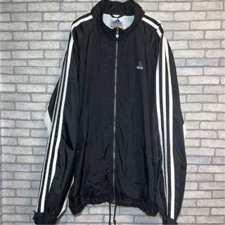 90s adidas ナイロンジャケット 袖ライン 黒 オーバーサイズ ゆるだぼ