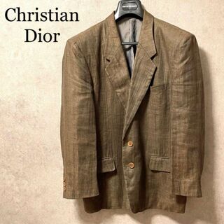 クリスチャンディオール(Christian Dior)のクリスチャンディオール　リネン100% 麻　テーラードジャケット　ブラウン系(テーラードジャケット)