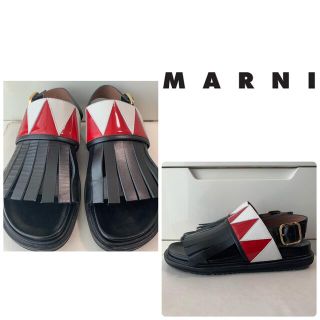 マルニ(Marni)のマルニ　ブラックレザー　フリンジサンダル(サンダル)