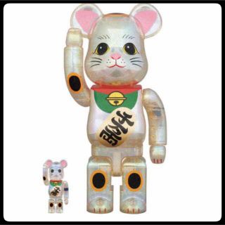 ベアブリック(BE@RBRICK)のBE@RBRICK 招き猫 透明メッキ 100％ & 400％(フィギュア)