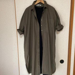 ザラ(ZARA)のZARA ビッグシャツワンピ　オリーブ色(ロングワンピース/マキシワンピース)