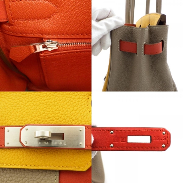 Hermes(エルメス)のHERMES エルメス バーキン カザック 30 トリヨン×スイフト ハンドバッグ □P刻印 レディース トゥルティエールグレー ベージュ オレンジ系 【中古】【送料無料】 レディースのバッグ(ハンドバッグ)の商品写真