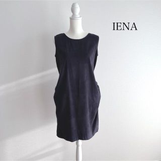 イエナ(IENA)のIENA イエナ　ウエストリボンノースリーブワンピース　ネイビー(ひざ丈ワンピース)