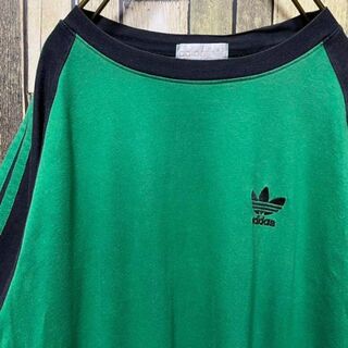 アディダス(adidas)の《80年代当時物》adidas アディダス 緑☆Tシャツ L 刺繍 デサント(Tシャツ/カットソー(半袖/袖なし))