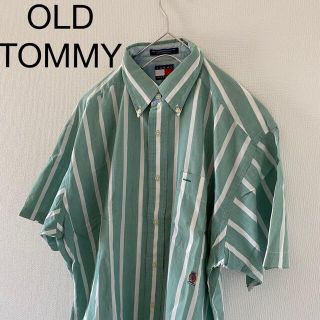 トミー(TOMMY)の90'sOLDTOMMYオールドトミーmMストライプシャツ緑グリーン半袖メンズ(シャツ)