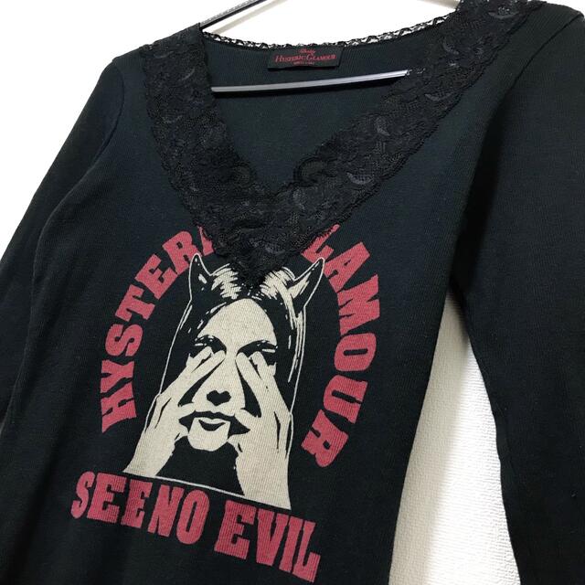 HYSTERIC GLAMOUR(ヒステリックグラマー)のヒステリックグラマー【美品】girl プリント 七分袖 Vネック カットソー レディースのトップス(カットソー(長袖/七分))の商品写真