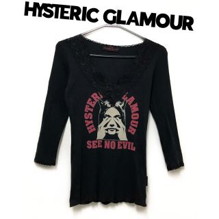 ヒステリックグラマー(HYSTERIC GLAMOUR)のヒステリックグラマー【美品】girl プリント 七分袖 Vネック カットソー(カットソー(長袖/七分))