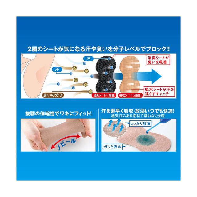 汗わきパット 汗取りシート 脇汗 アセワキパット 消臭 20枚 コスメ/美容のボディケア(制汗/デオドラント剤)の商品写真