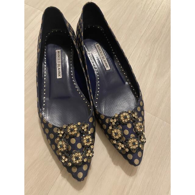 【美品】マノロブラニク ManoloBlahnik 黒ハンギシフラット